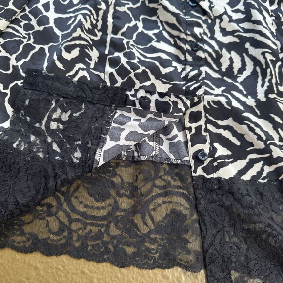 Bisou Bisou Shirt dress Size Large Black and Cream Geometric Short Lleeve - Picture 13 of 16